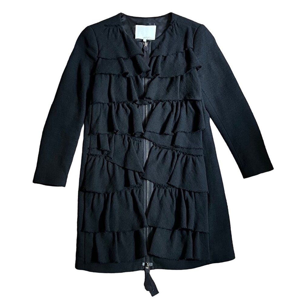 $795 3.1 Phillip Lim 4 Wool Jacket Coat Blazer Ruffles Black Zipper Dress Silk